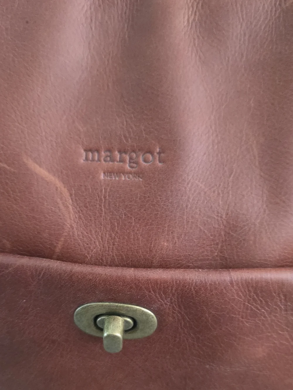 Margot Cognac Brown Leather Crossbody with Turn-Lock Pocket